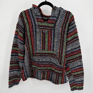 Baja Joe L Poncho Drug Rug Mexican Hoodie Multi Color‎ Stripe Aztec Pullover